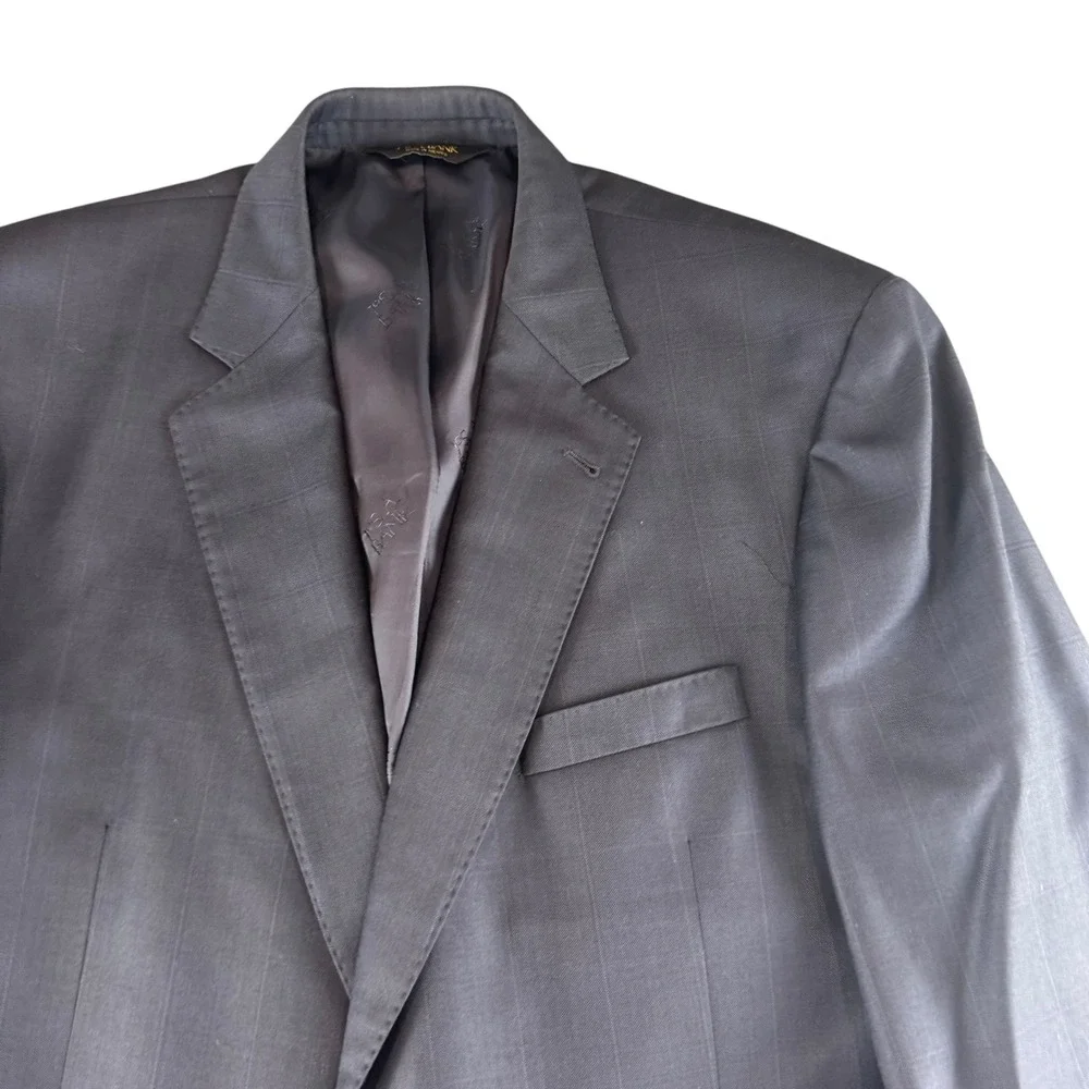 Jos A Bank Mens 44L Gordon Wool‎ Blazer Jacket Charcoal Grey Windowpane Check